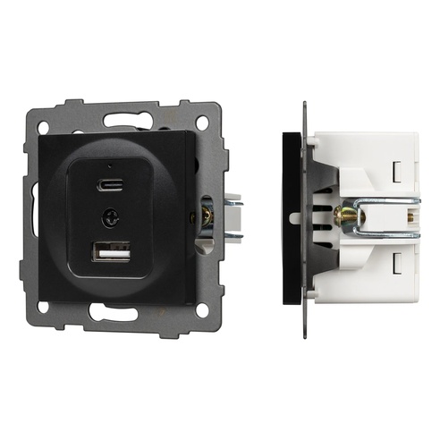 Механизм USB розетки SCT-MUAC-PL-BK-V (5V, 3A, QC4) (Arlight, -)