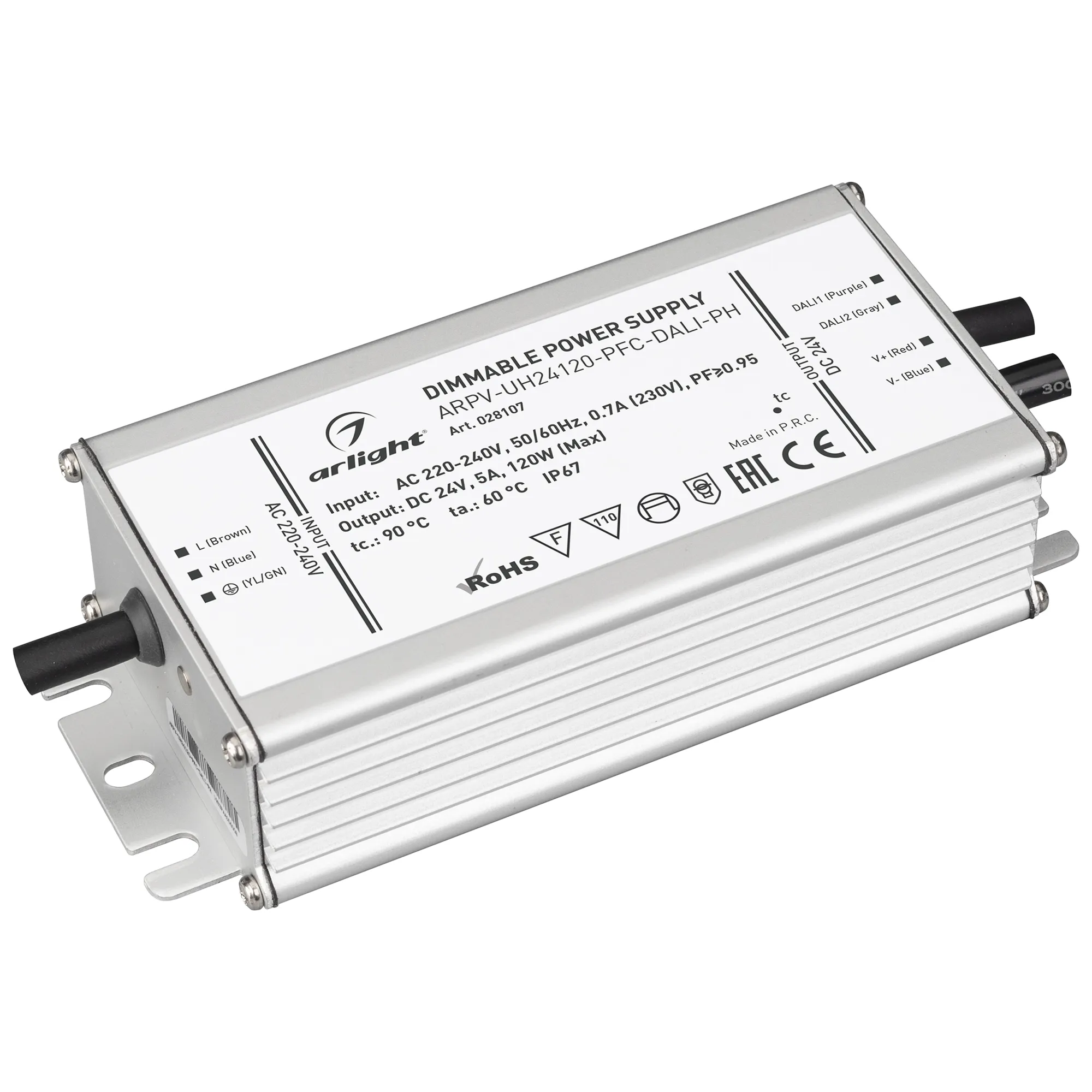 Блок питания ARPV-UH24120-PFC-DALI-PH (24V, 5.0A, 120W) (Arlight, IP67 Металл, 7 лет) - изображение товара